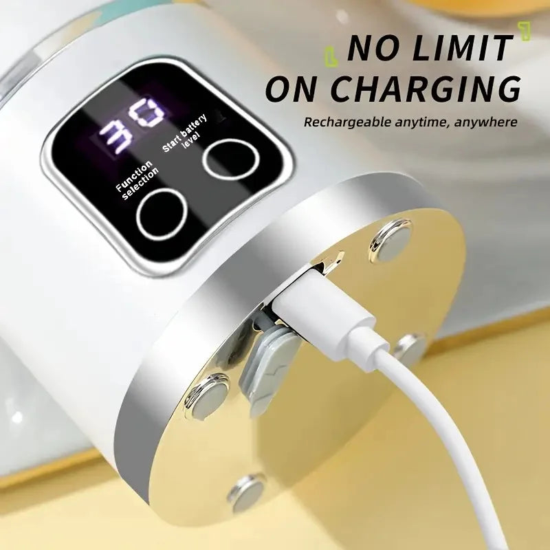 Charging device with digital display and text 'No limit on charging' on a light background