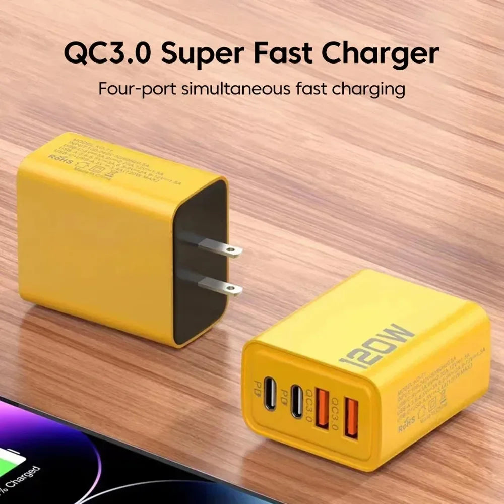 120W 4-Port USB Wall Charger – Fast Charging Adapter