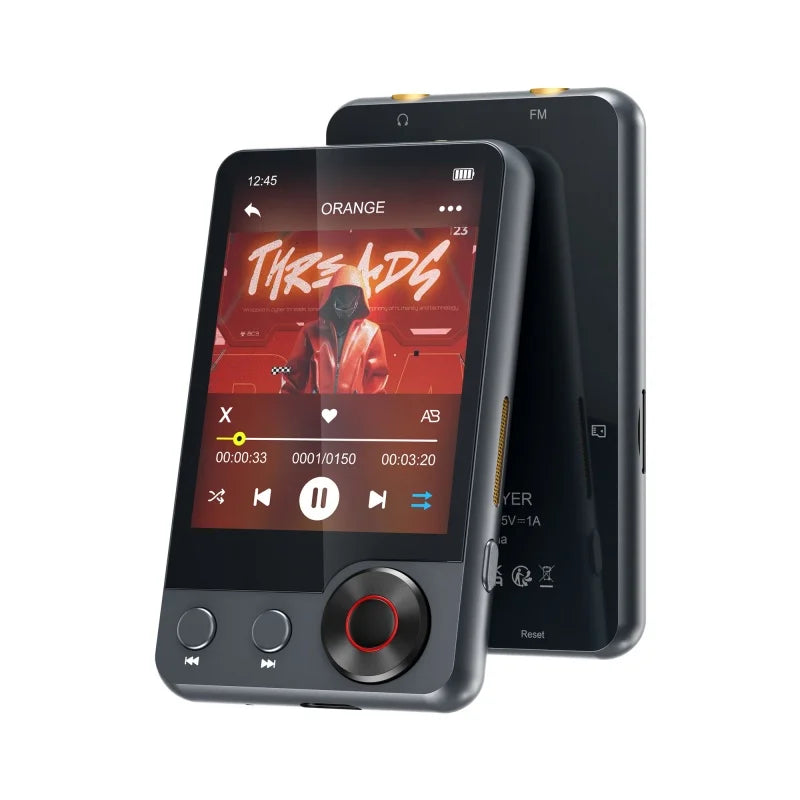 Two music players on a white background with one displaying a music app interface.