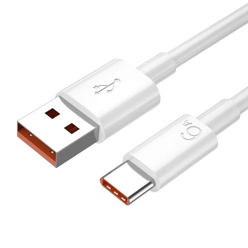 White USB cable with Type-C connector on a white background