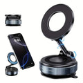 Phone stand with smartphone, camera lens, and ring light on a white background